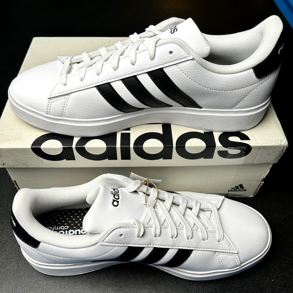 Adidas Grand Court 2.0 Tennis Shoes Mens Size 10, White Black GW9195 NEW - Picture 2 of 7